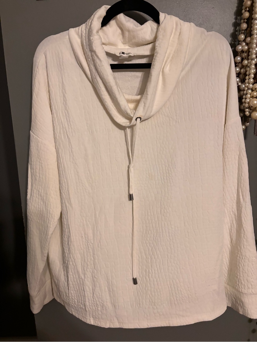 Cozy White Textured Cowl Neck Sweater